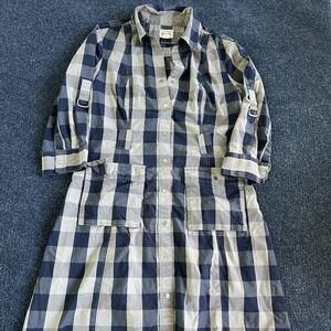 Converse One Star Shirt Dress Womens Medium Blue Gray Plaid Button Front Pockets